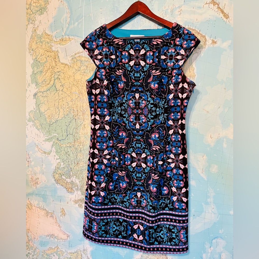 London Times Womens Petite Cap Sleeve Boat Neck Sheath Dress Size 12 Petite